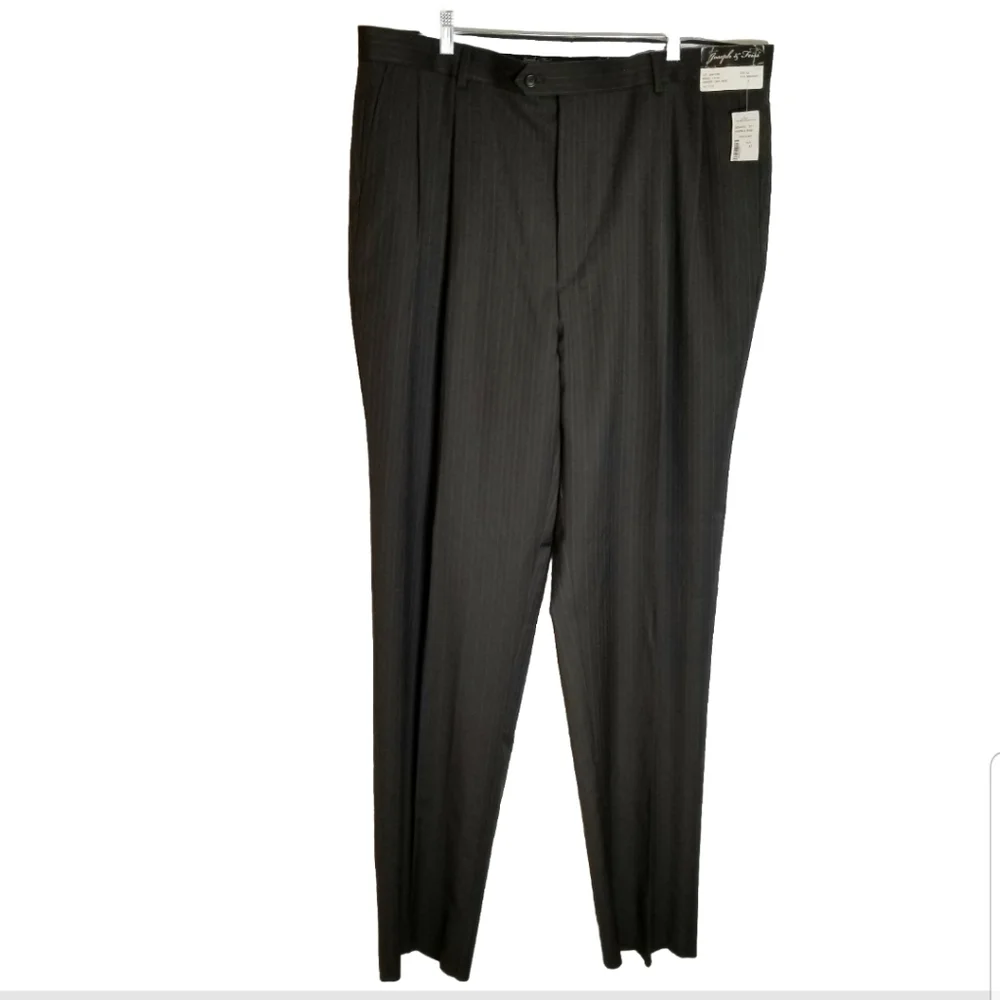 Joseph & Feiss Pants Men's 42 Wool 2 Pleat Dress Black Pinstripe Unhemmed New